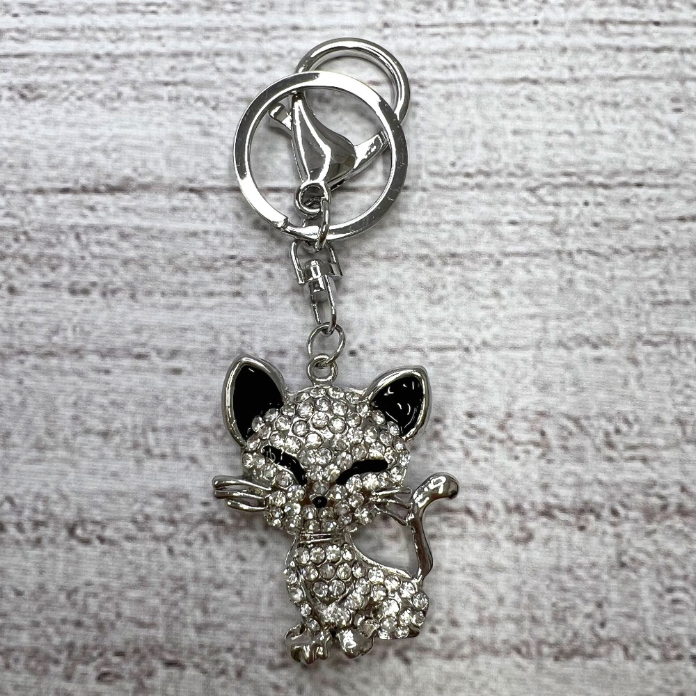 🟣U pick-3 for $25🟣 Austrian Crystal, Enameled Fancy Kitty Keychain (4116983)